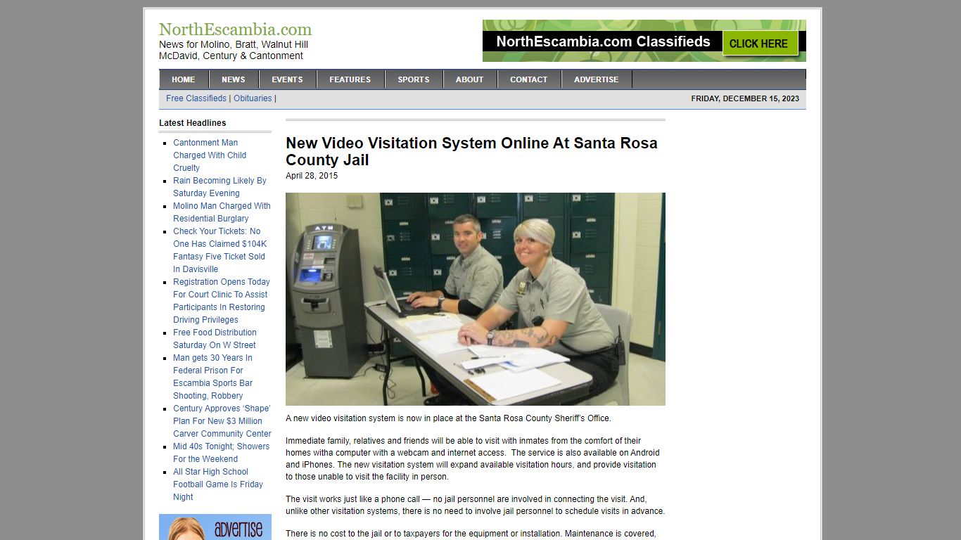 New Video Visitation System Online At Santa Rosa County Jail